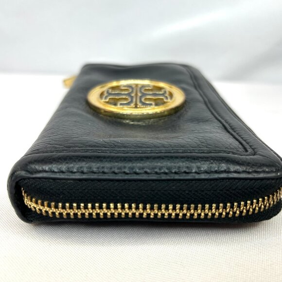 Tory Burch Amanda Zip-Around Continental Wallet Black Pebbled Leather - Picture 8 of 16